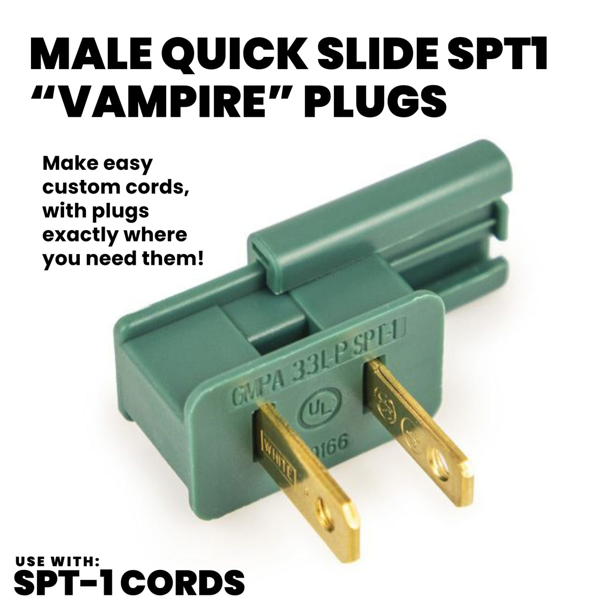 Male Quick-Slide &quot;Vampire&quot; Plugs, Fits SPT1, 18-AWG Cord - 25 Per Pack